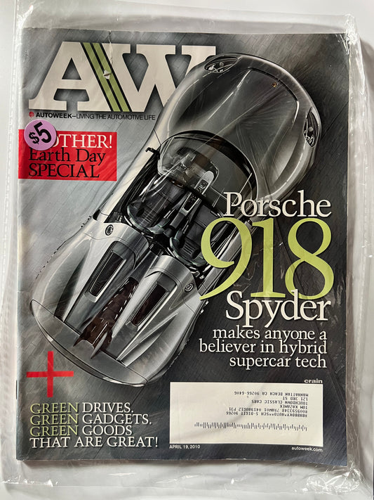 AutoWeek April 19 2010 "Earth Day Special" Porsche 918 Spyder