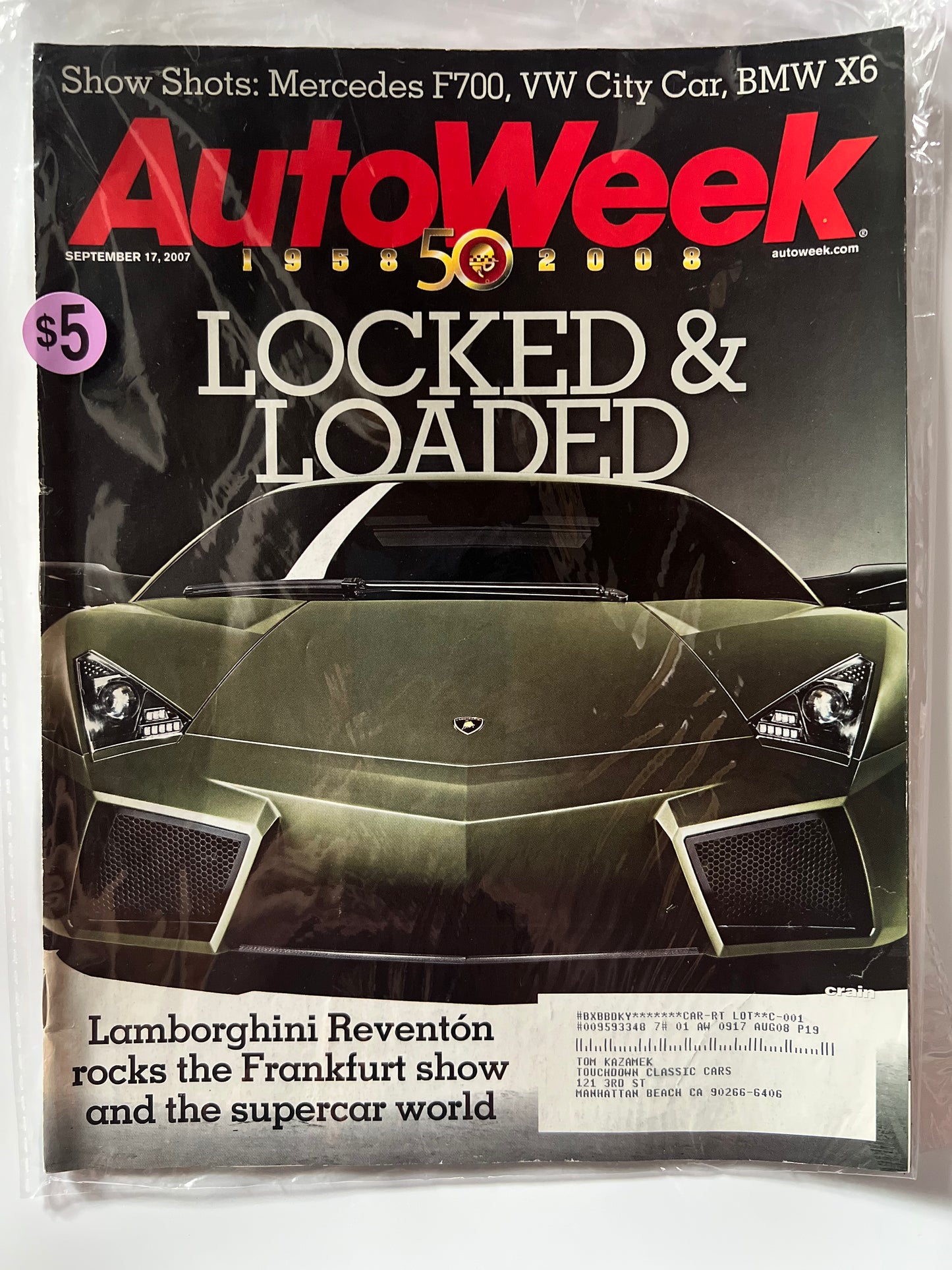 AutoWeek September 17 2007 "Locked & Loaded" Lamborghini Reventon