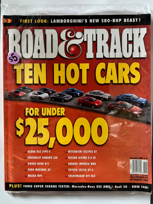 Road&Track November 2001 "Ten Hot Cars For Under $25,000"